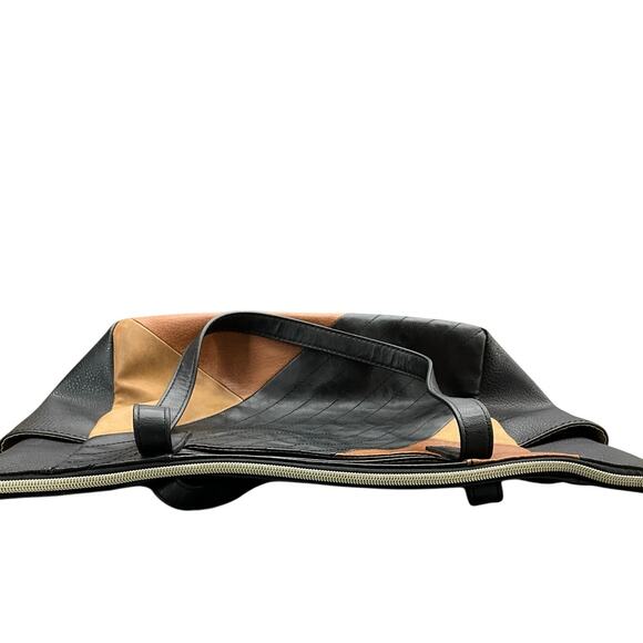 Relic Black Tan Pebbled Patchwork Faux Leather Boho Western Tote Purse - Picture 3 of 15